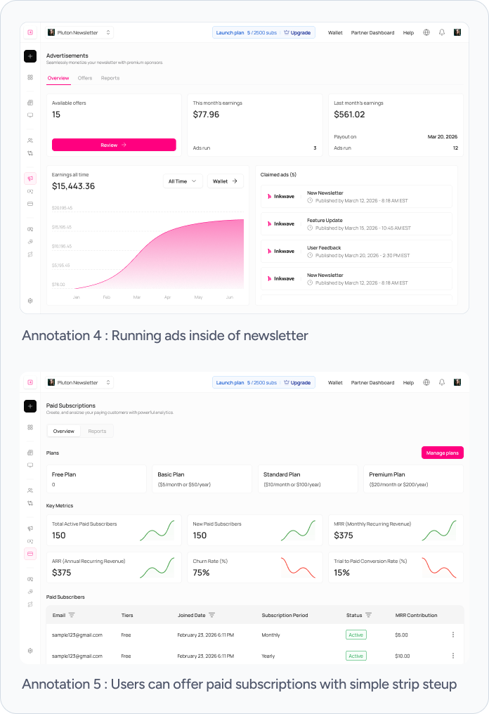 Inkwave monetization and subscription screens
