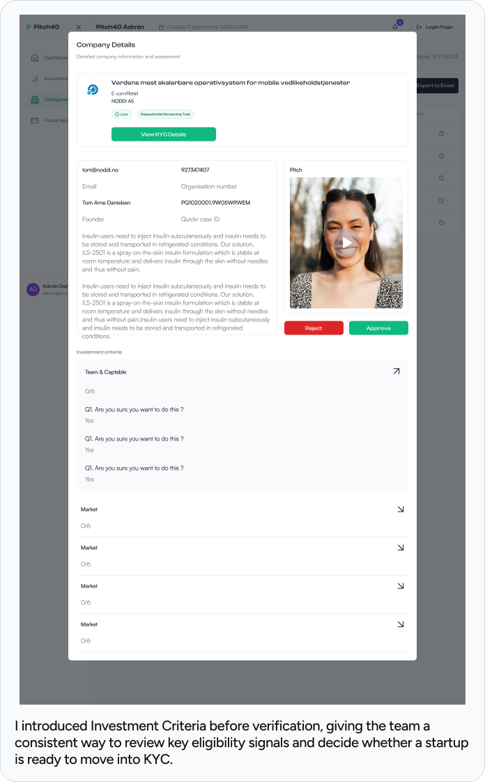 Pitch40 admin review interface