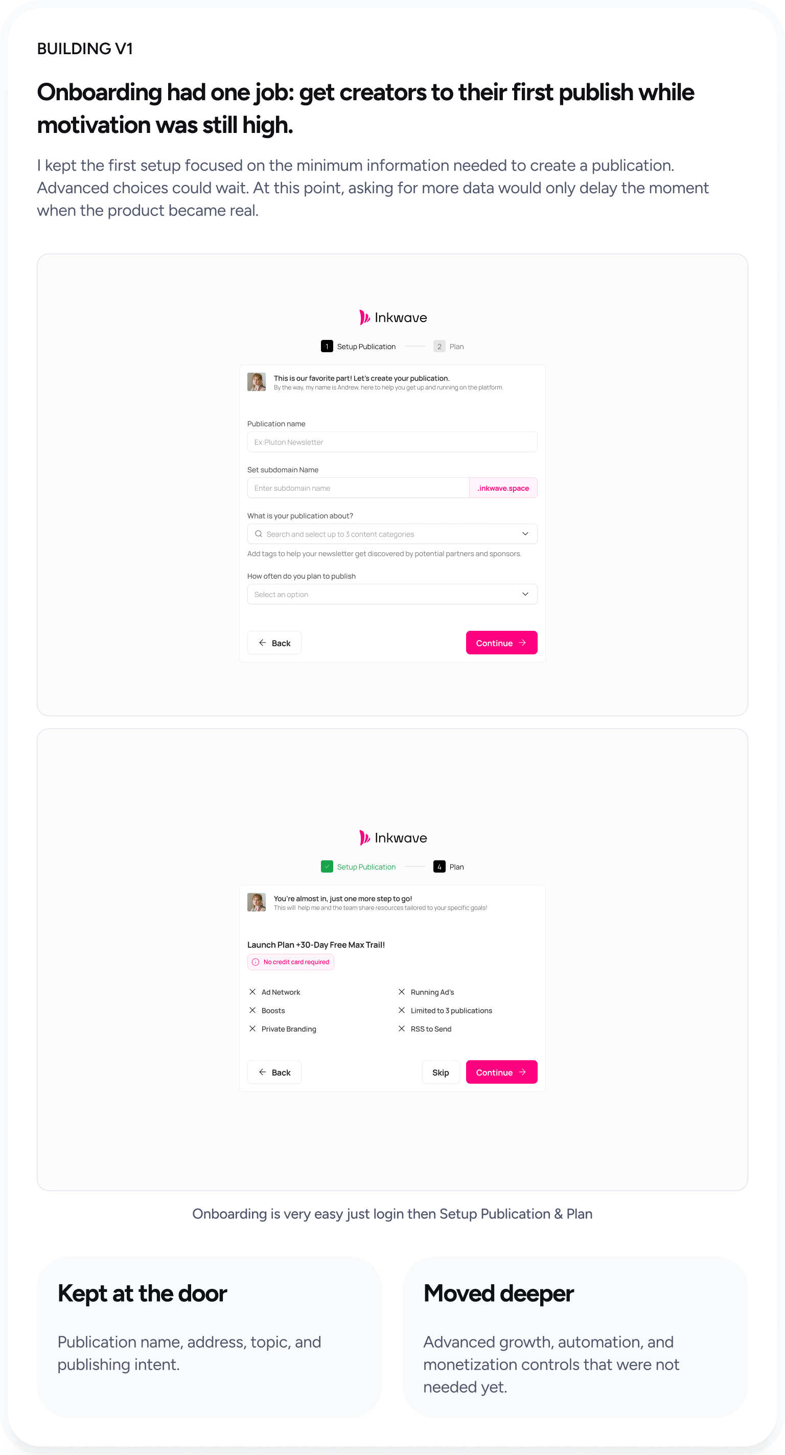 Building V1 onboarding flow for Inkwave