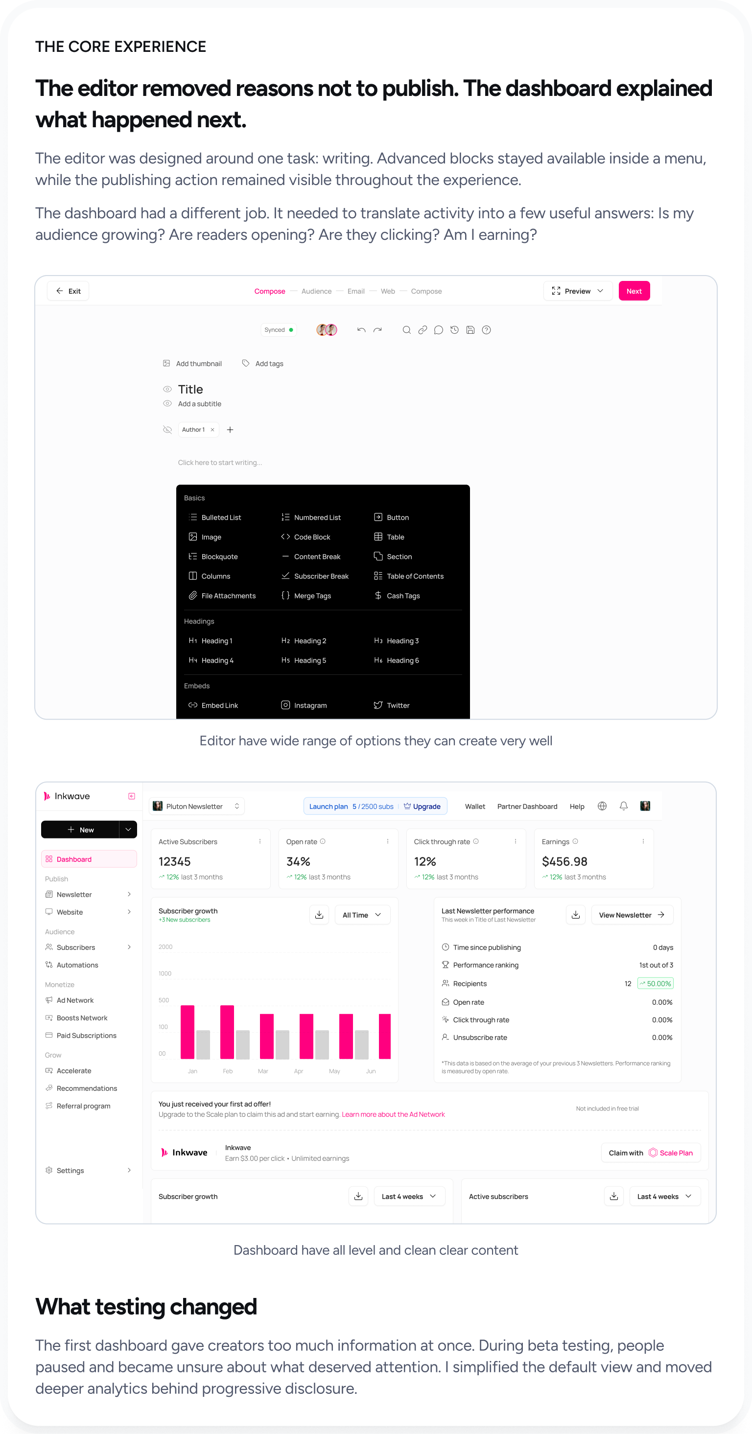 Inkwave editor and dashboard core experience