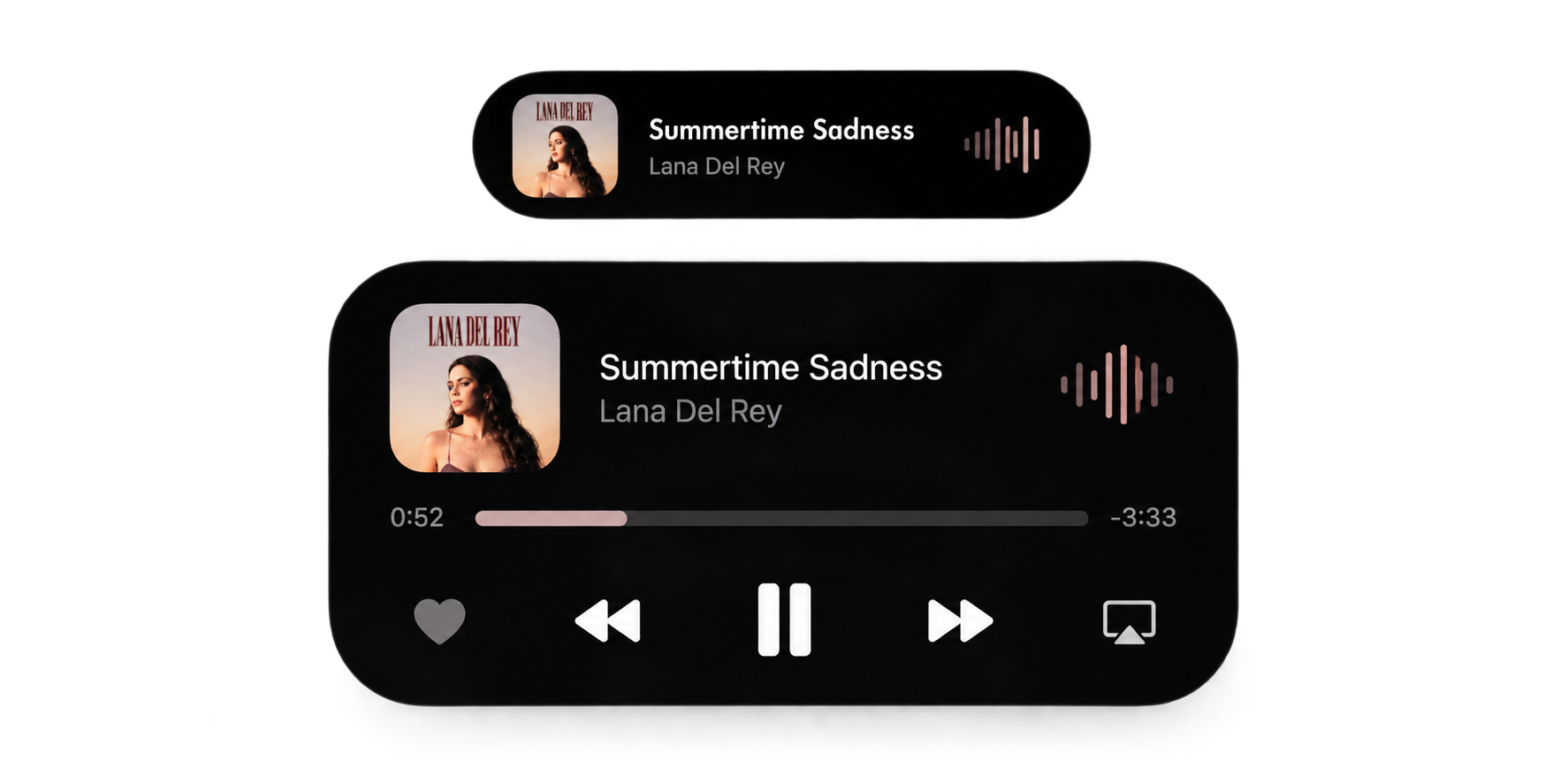 Halo music controls in compact and expanded views