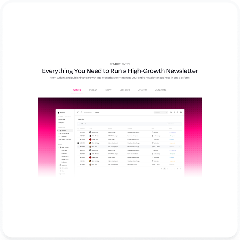 Inkwave newsletter management section